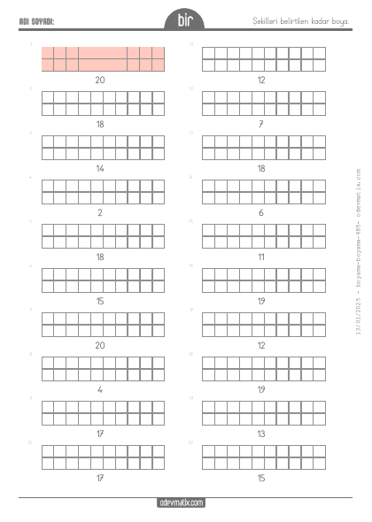 1.S�n�f 20�ye Kadar Say� Kadar�n� Boyama(3) Etkinli�i