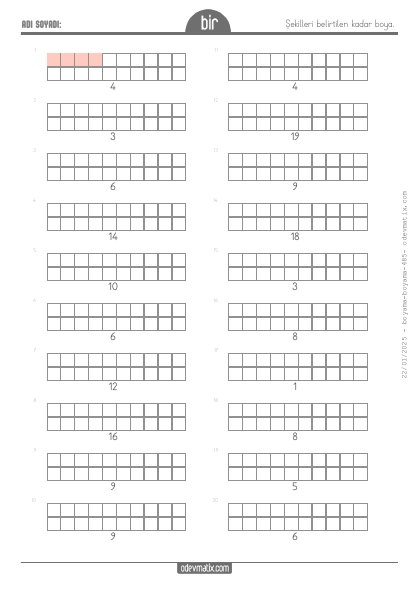 1.S�n�f 20�ye Kadar Say� Kadar�n� Boyama(4) Etkinli�i