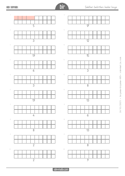 1.S�n�f 20�ye Kadar Say� Kadar�n� Boyama(5) Etkinli�i
