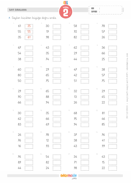 2.S�n�f 3 Say�l� K���kten B�y��e Kolay Say� S�ralama(3) Etkinli�i