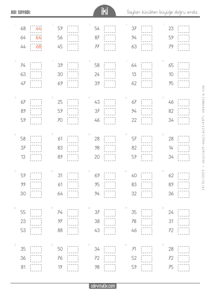 2.S�n�f 3 Say�l� K���kten B�y��e Kolay Say� S�ralama(4) Etkinli�i