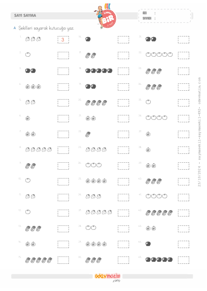 1.S�n�f 5�e Kadar �ekillerle Sayma(4) Etkinli�i