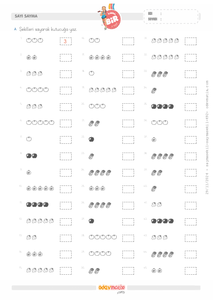 1.S�n�f 5�e Kadar �ekillerle Sayma(5) Etkinli�i