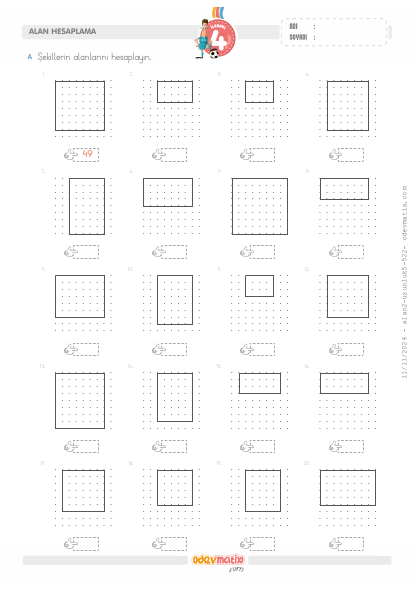 4.S�n�f Kare ve Dikd�rtgenin Alan�n� Hesaplama(1) Etkinli�i