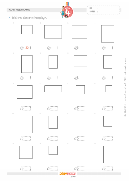 4.S�n�f Kare ve Dikd�rtgenin Alan�n� Hesaplama(5) Etkinli�i