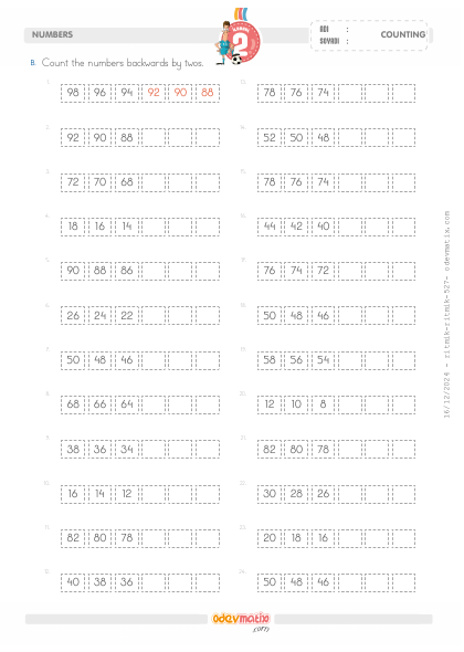 2.S�n�f �ki�er Kolay Geri Ritmik Sayma(4) Etkinli�i