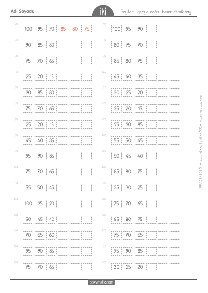 2.S�n�f Be�er Geri Kolay Ritmik Sayma(5) Etkinli�i