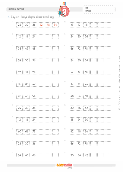 3.S�n�f Alt��ar �leri  Kolay Ritmik Sayma(1) Etkinli�i
