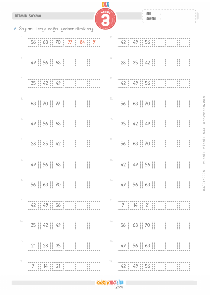 3.S�n�f Yedi�er �leri Kolay Ritmik Sayma(5) Etkinli�i