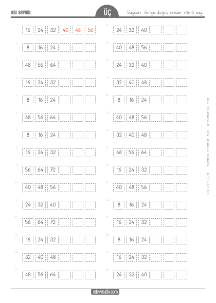 3.S�n�f Sekizer �leri Kolay Ritmik Sayma(3) Etkinli�i