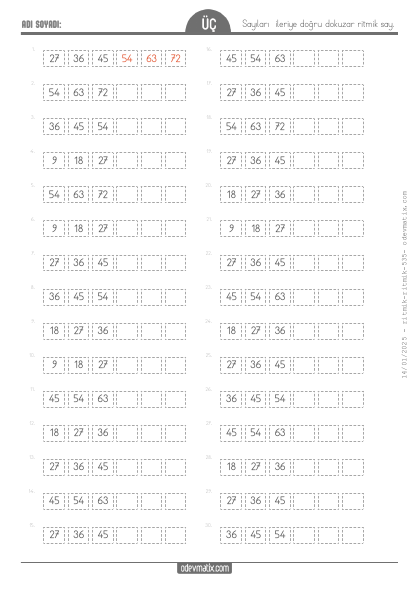 3.S�n�f Dokuzar �leri Kolay Ritmik Sayma(4) Etkinli�i