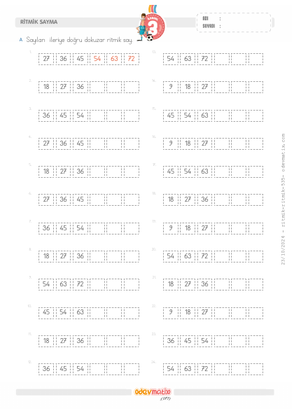 3.S�n�f Dokuzar �leri Kolay Ritmik Sayma(5) Etkinli�i