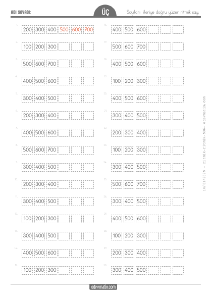 3.S�n�f Y�zer �leri Kolay Ritmik Sayma(1) Etkinli�i