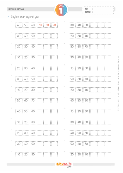 1.S�n�f Onar Kolay Ritmik Sayma(2) Etkinli�i
