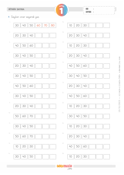 1.S�n�f Onar Kolay Ritmik Sayma(5) Etkinli�i
