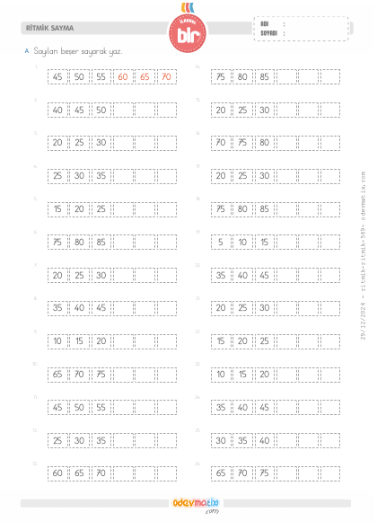 1.S�n�f Be�er Kolay Ritmik Sayma(2) Etkinli�i
