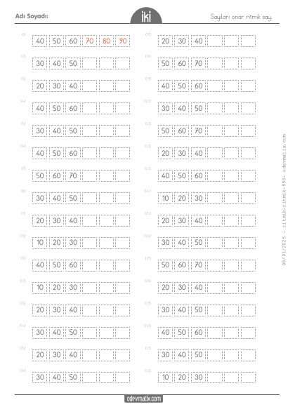 2.S�n�f Onar �leri Kolay Ritmik Sayma(2) Etkinli�i