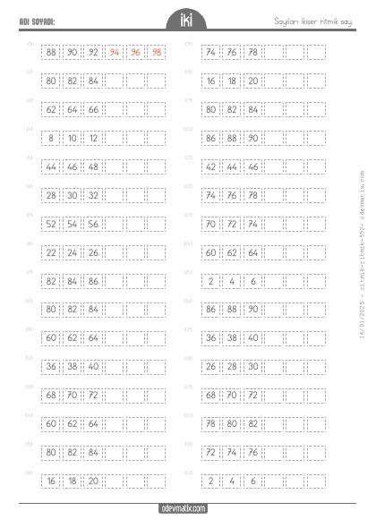 2.S�n�f �ki�er �leri Kolay Ritmik Sayma(2) Etkinli�i