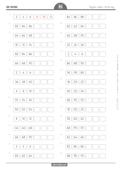 2.S�n�f �ki�er �leri Kolay Ritmik Sayma(5) Etkinli�i