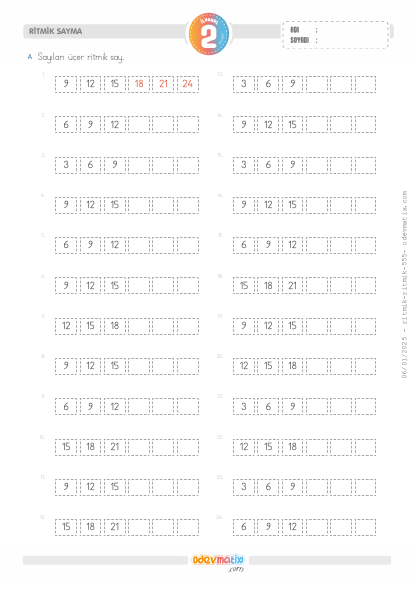 2.S�n�f ��er �leri Kolay Ritmik Sayma(2) Etkinli�i