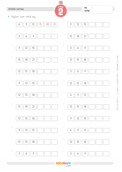 2.S�n�f ��er �leri Kolay Ritmik Sayma(5) Etkinli�i