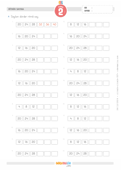 2.S�n�f D�rder �leri Kolay Ritmik Sayma(5) Etkinli�i