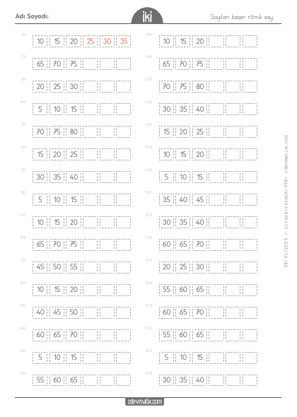 2.S�n�f Be�er �leri Kolay Ritmik Sayma(1) Etkinli�i