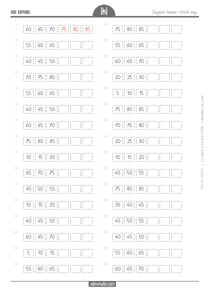 2.S�n�f Be�er �leri Kolay Ritmik Sayma(3) Etkinli�i