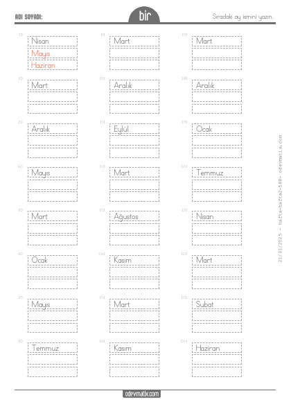 1.S�n�f Aylar Etkinli�i(4) Etkinli�i