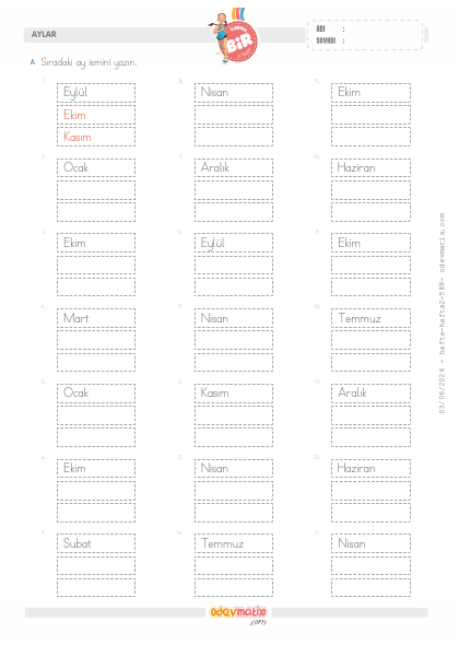 1.S�n�f Aylar Etkinli�i(5) Etkinli�i