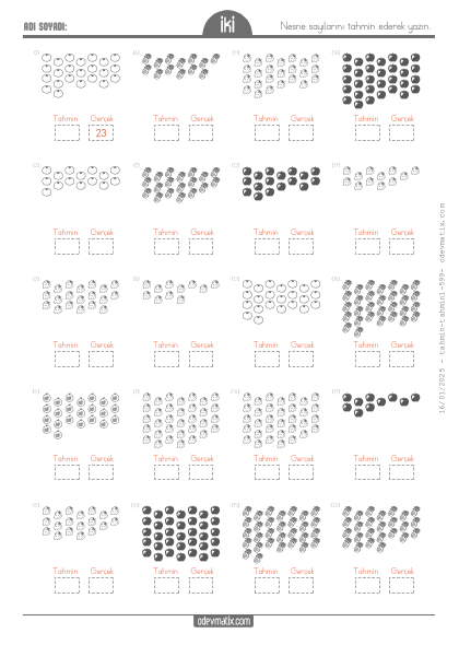 2.S�n�f Nesne Say�s�n� Tahmin Etme(2) Etkinli�i