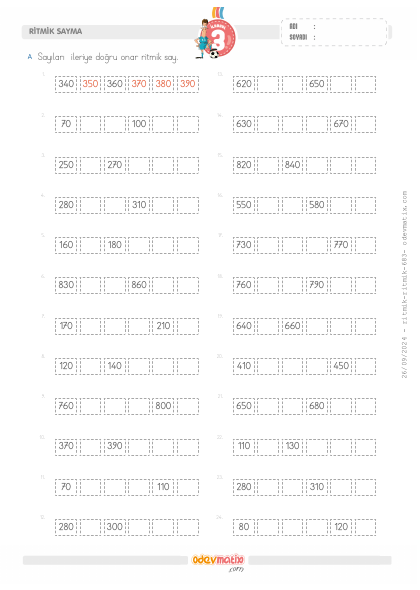 3.S�n�f Onar �leri Ritmik Sayma(1) Etkinli�i