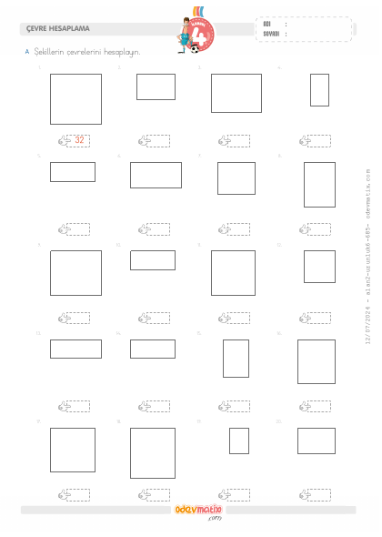 4.S�n�f Kare ve Dikd�rtgenin �evresini Hesaplama(4) Etkinli�i