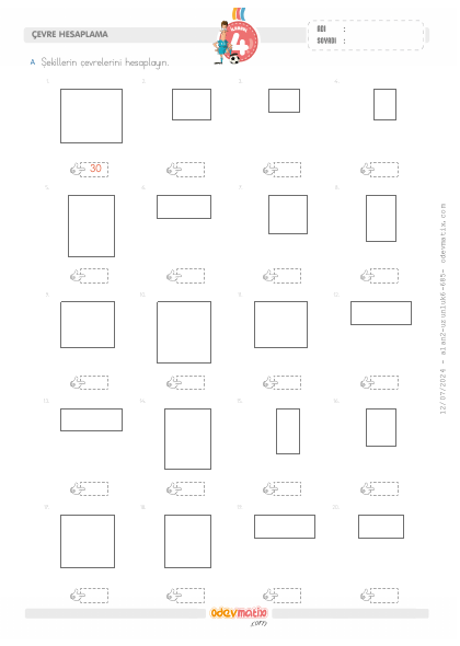 4.S�n�f Kare ve Dikd�rtgenin �evresini Hesaplama(5) Etkinli�i