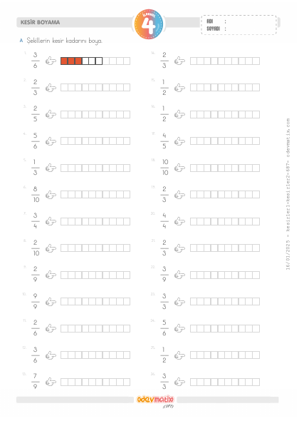 4.S�n�f Kesir Kadar�n� Boyama(1) Etkinli�i