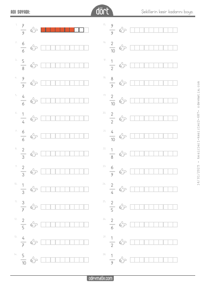 4.S�n�f Kesir Kadar�n� Boyama(2) Etkinli�i