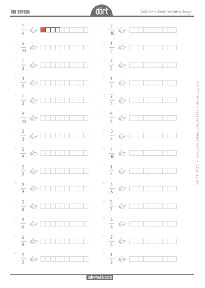 4.S�n�f Kesir Kadar�n� Boyama(3) Etkinli�i