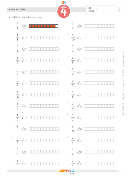 4.S�n�f Kesir Kadar�n� Boyama(5) Etkinli�i