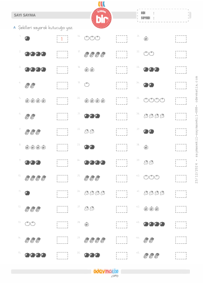 1.S�n�f 4�e Kadar �ekillerle Sayma(1) Etkinli�i