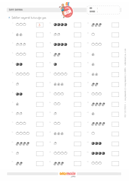 1.S�n�f 4�e Kadar �ekillerle Sayma(2) Etkinli�i