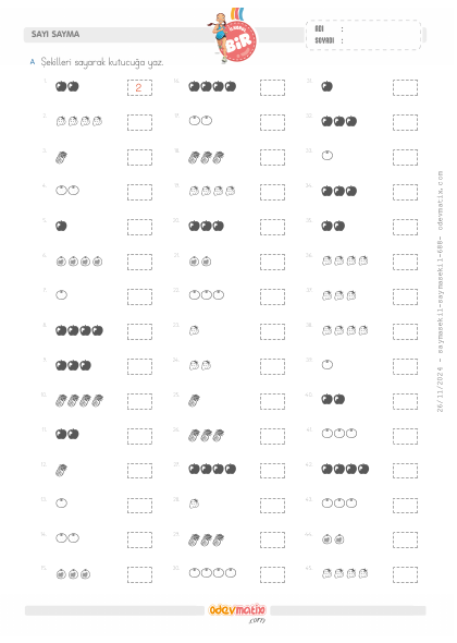 1.S�n�f 4�e Kadar �ekillerle Sayma(5) Etkinli�i