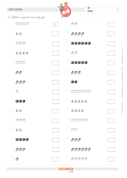 1.S�n�f 6�ya Kadar �ekillerle Sayma(2) Etkinli�i
