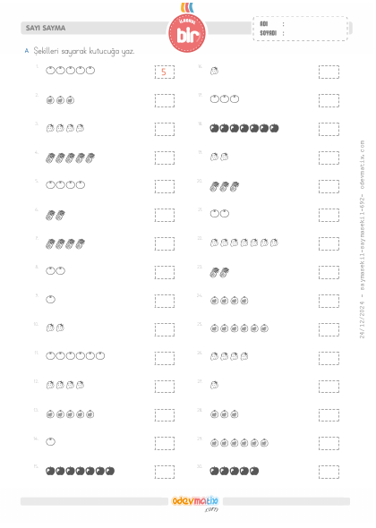 1.S�n�f 7�ye Kadar �ekillerle Sayma(1) Etkinli�i