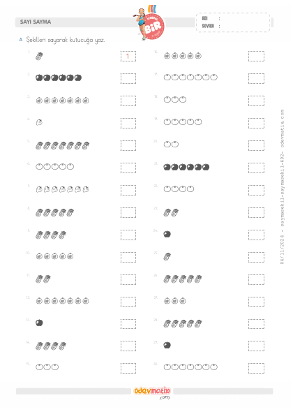 1.S�n�f 7�ye Kadar �ekillerle Sayma(2) Etkinli�i