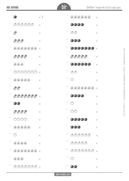 1.S�n�f 7�ye Kadar �ekillerle Sayma(4) Etkinli�i