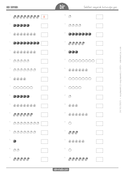 1.S�n�f 8�e Kadar �ekillerle Sayma(1) Etkinli�i
