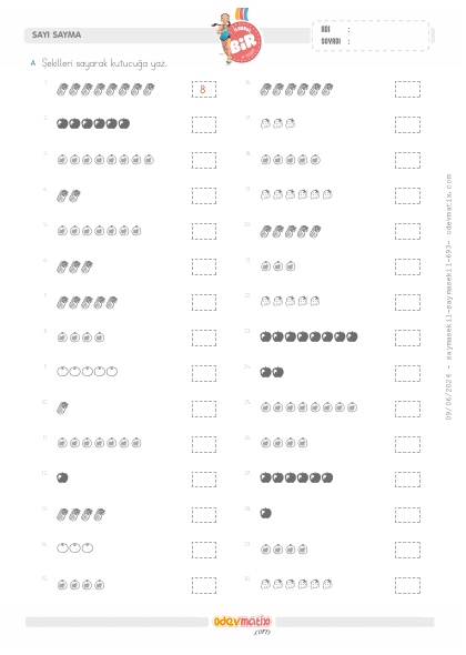 1.S�n�f 8�e Kadar �ekillerle Sayma(2) Etkinli�i