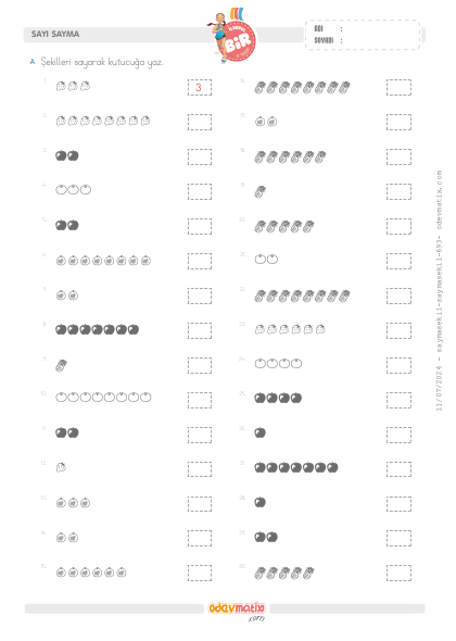 1.S�n�f 8�e Kadar �ekillerle Sayma(4) Etkinli�i