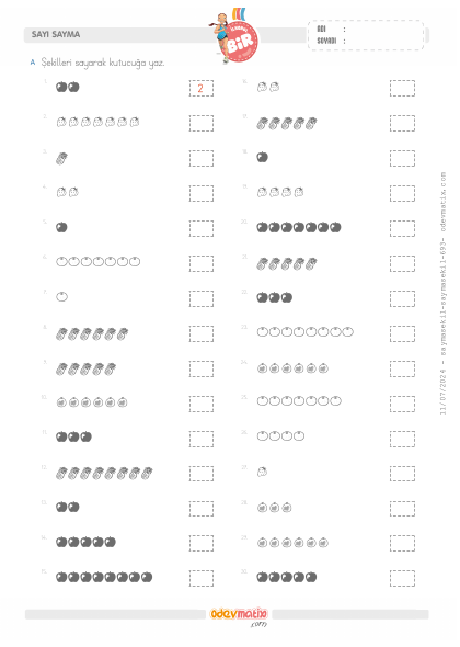 1.S�n�f 8�e Kadar �ekillerle Sayma(5) Etkinli�i