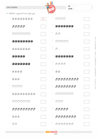1.S�n�f 9�a Kadar �ekillerle Sayma(1) Etkinli�i